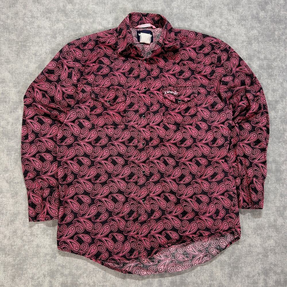 Wrangler Paisley print Breast Cancer Awareness pearl snap Shirt western mens M